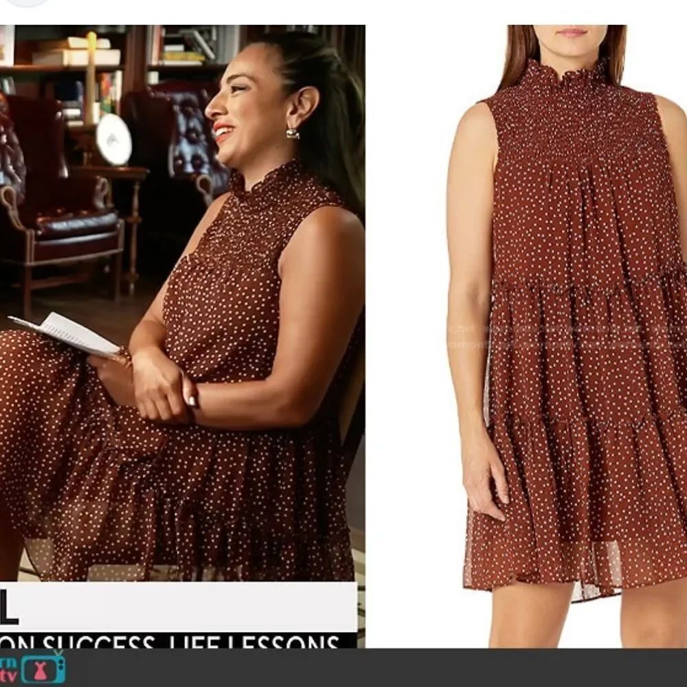 Just Taylor Smocked Polka Dot Dress Mock Neck Sleeveless Tiered Chiffon